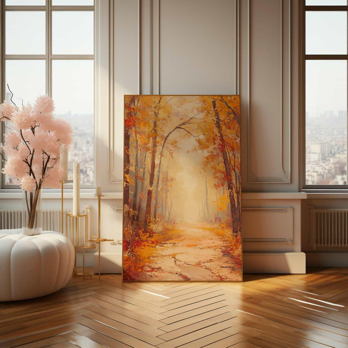Golden Autumn Forest Path Impressionist Fall Foliage Painting Poster - Image 4