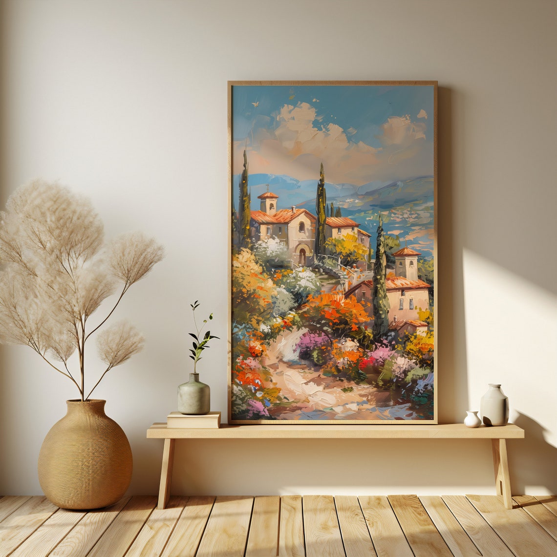 Charming Italian Village With Cypress Trees Tuscan Hills Poster - Image 2