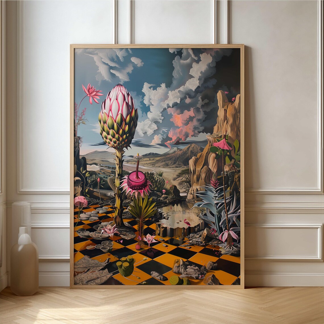 Giant Protea Dreamland Surreal Erupting Volcano Landscape Art Poster