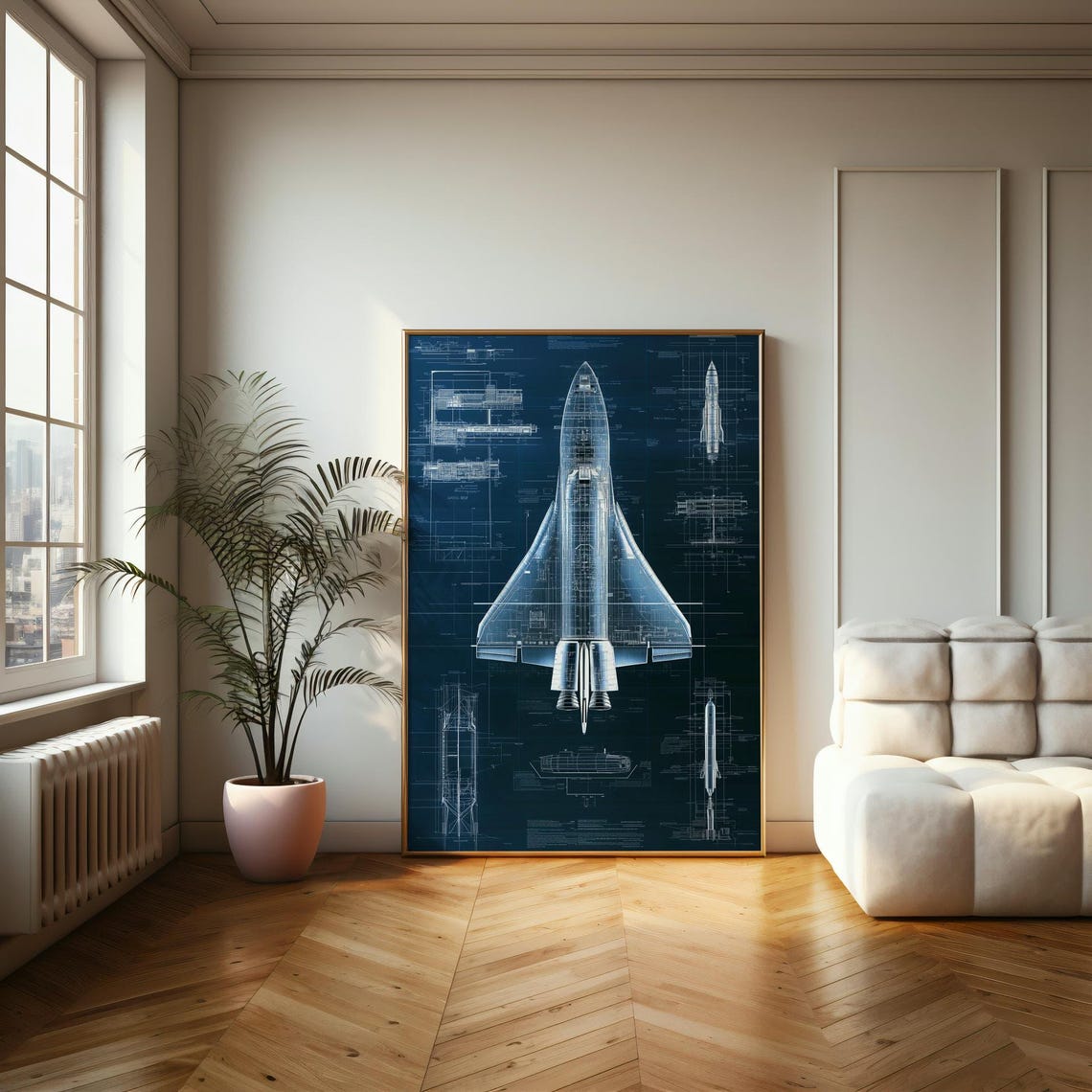 Space Shuttle Technical Schematic Drawing on Dark Background Poster - Image 2