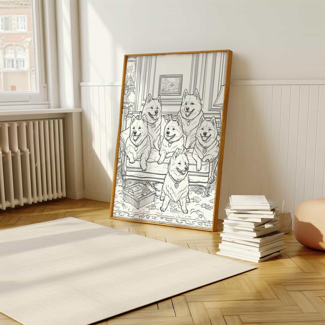 Six Samoyed Dogs Family Portrait Line Art Illustration Poster - Image 5