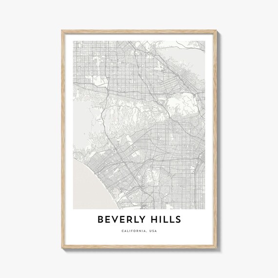 Beverly Hills California Minimal Black White City Map Poster