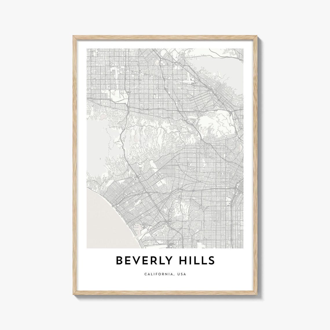 Beverly Hills California Minimal Black White City Map Poster