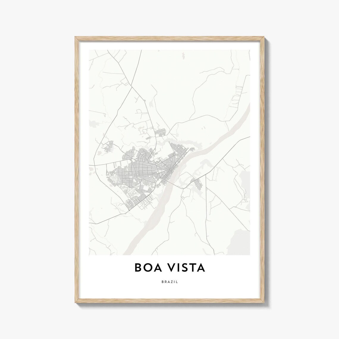 Boa Vista Brazil Street Map Minimalist Black White City Print