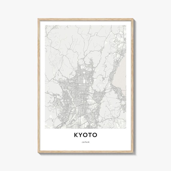 Kyoto Japan Ancient Historic City Minimalist Street Map Wall Art