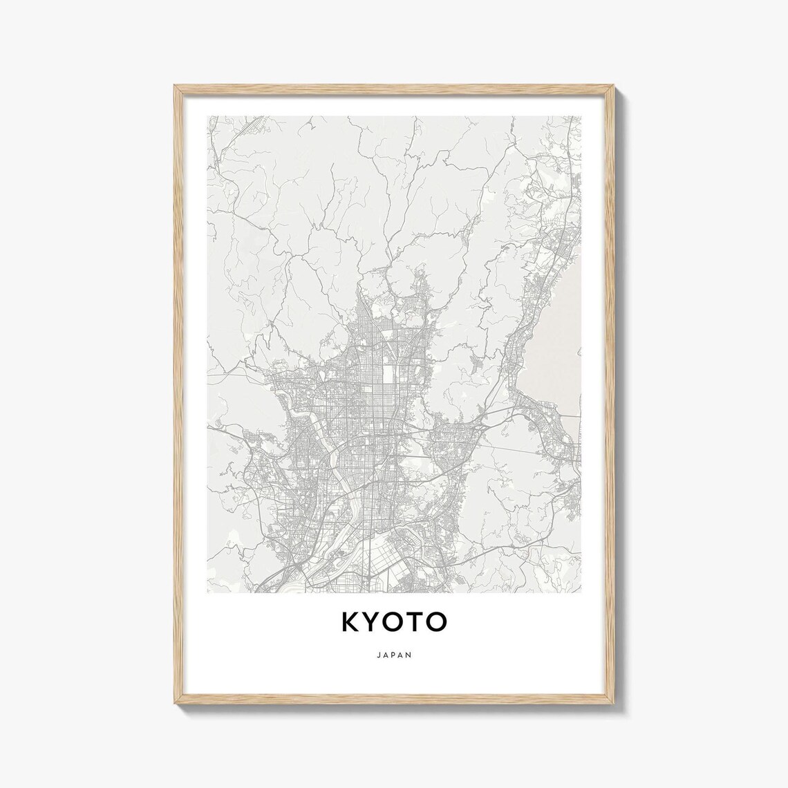 Kyoto Japan Ancient Historic City Minimalist Street Map Wall Art