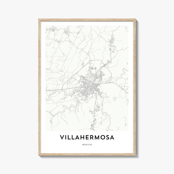 Minimalist Line Map of Villahermosa Mexico City Street Art Poster