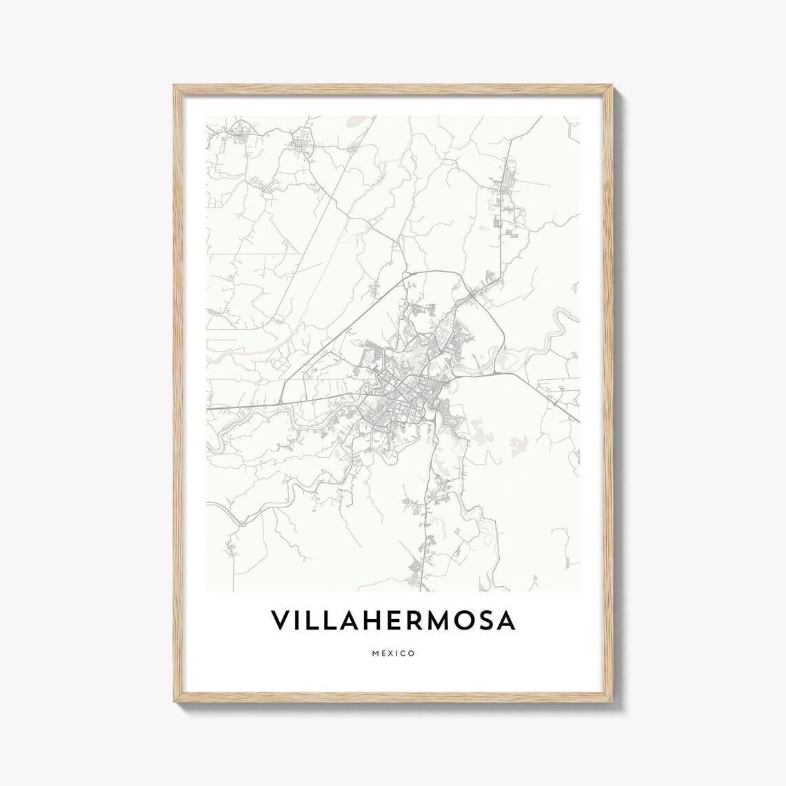Minimalist Line Map of Villahermosa Mexico City Street Art Poster