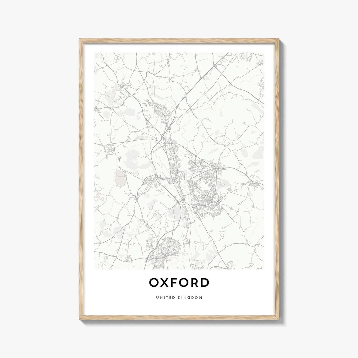 Oxford United Kingdom Minimalist White City Street Map Poster