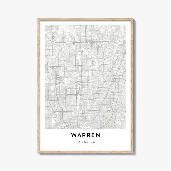 Warren Michigan Minimalist Street Map Black White Line Art Poster