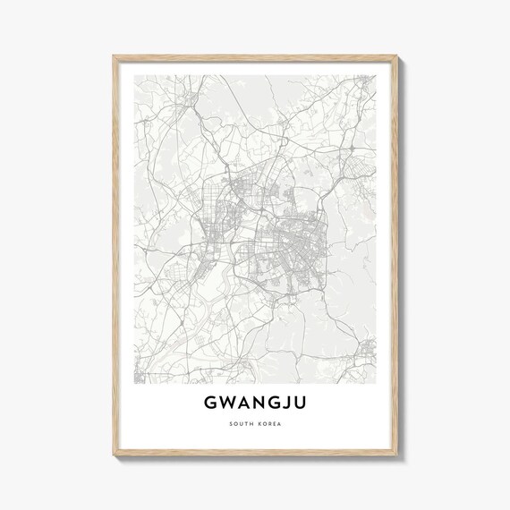 Gwangju South Korea Minimalist Monochrome City Street Map Poster