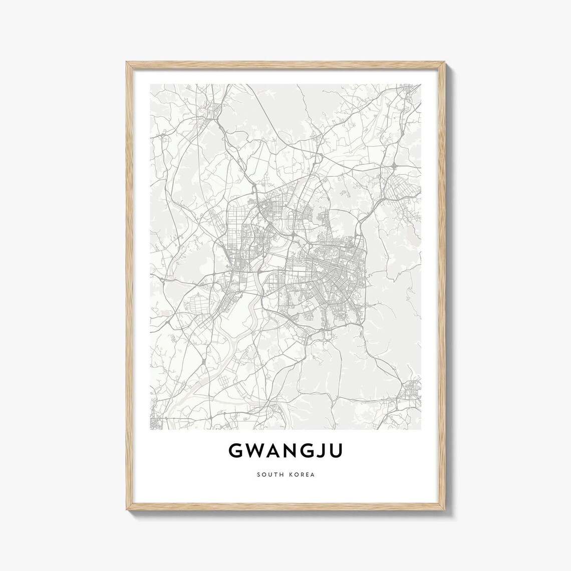 Gwangju South Korea Minimalist Monochrome City Street Map Poster