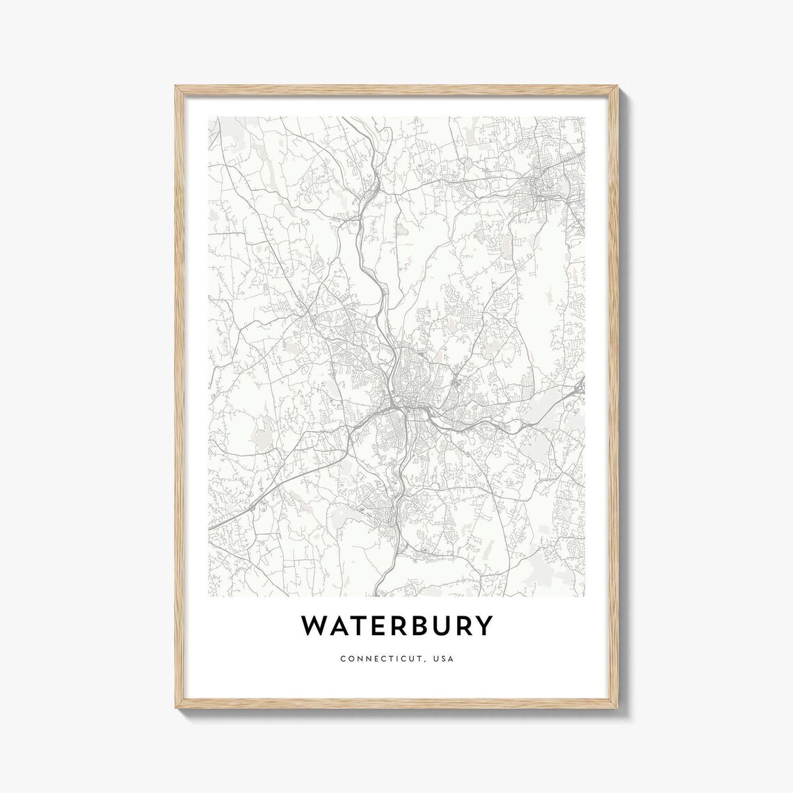 Waterbury Connecticut Minimalist White Style Street Map Art Poster