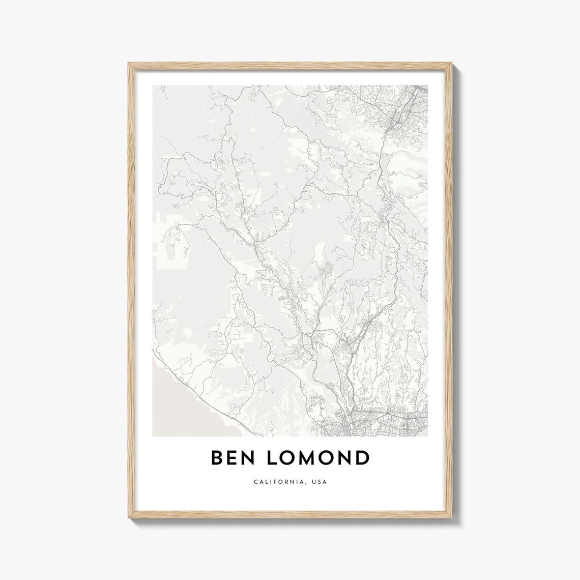 Ben Lomond California Minimalist Street Map Black White Gift Poster