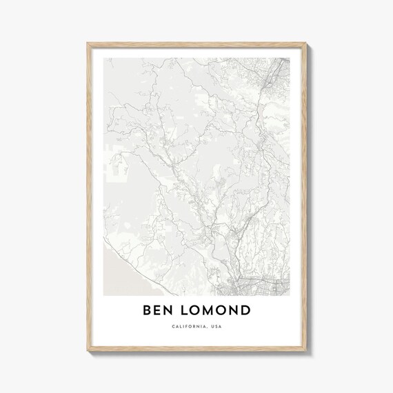 Ben Lomond California Minimalist Street Map Black White Gift Poster