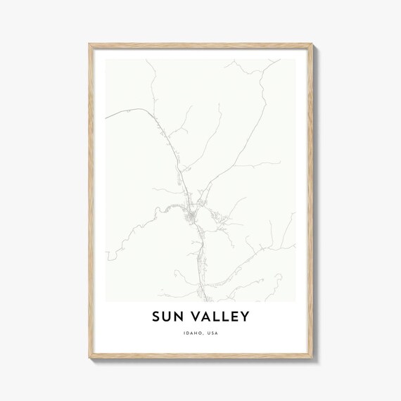 Sun Valley Idaho Minimalist Street Map Poster Light Wood Frame