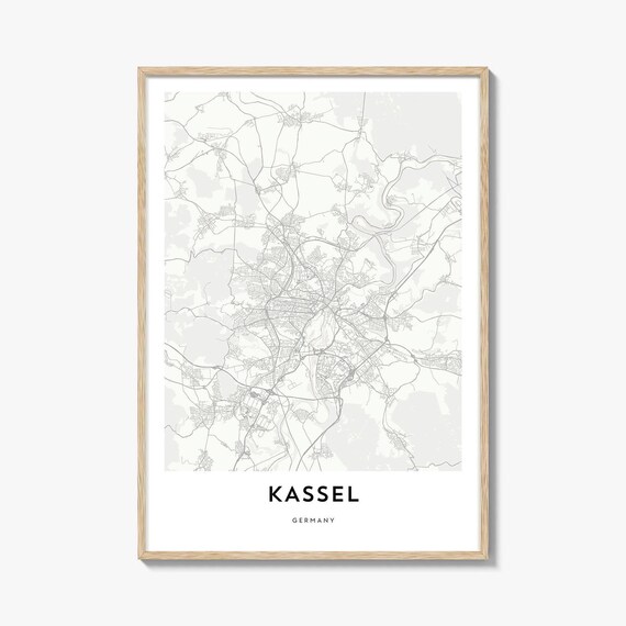 Kassel Germany Minimalist Street Map Poster In Soft White Gray Tones