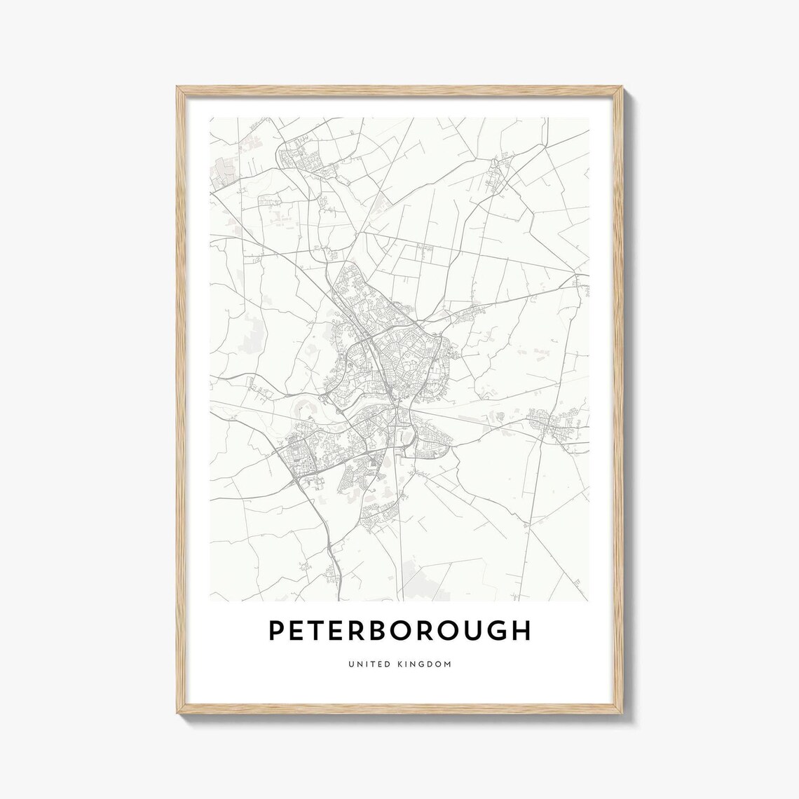 Peterborough United Kingdom Minimalist City Street Map Wall Art