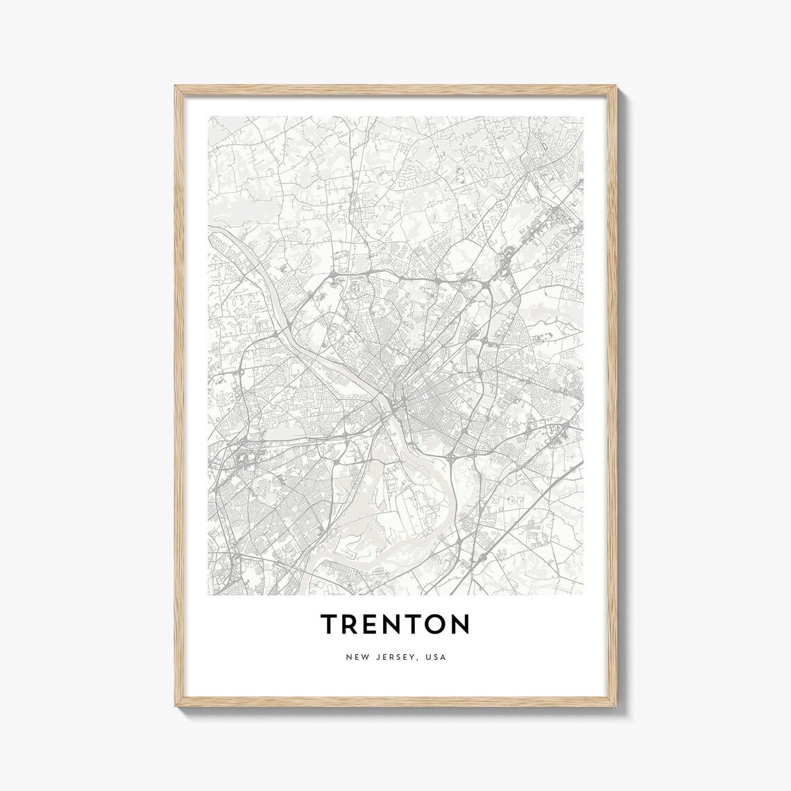 Trenton New Jersey USA Minimal City Map Poster in Light Gray and White