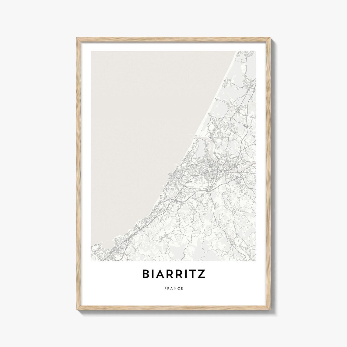 Biarritz France Minimalist Coastal City Street Map Line Art Poster
