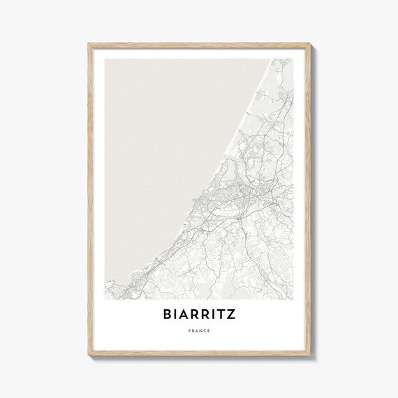 Biarritz France Minimalist Coastal City Street Map Line Art Poster
