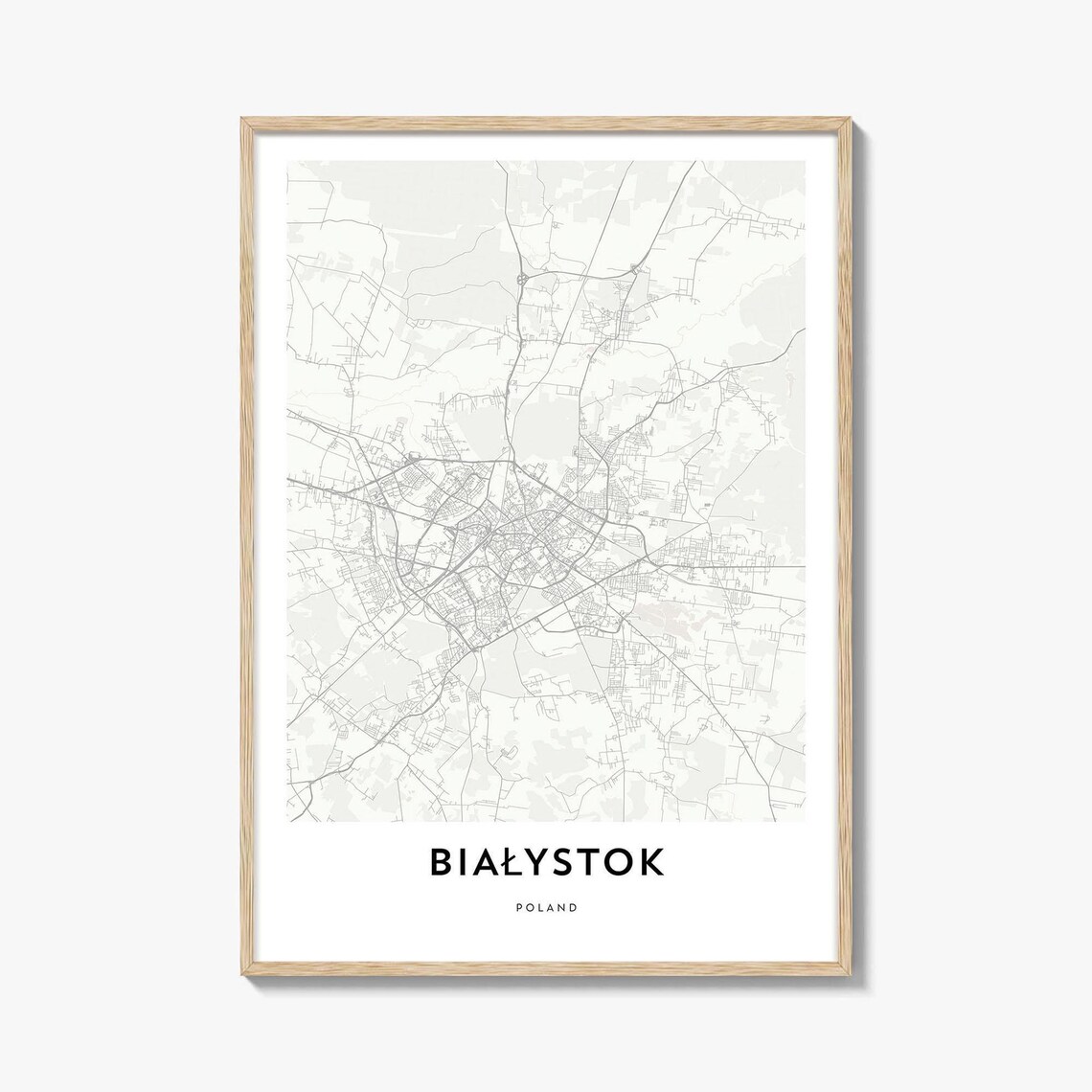 Bialystok Poland Minimalist City Street Map Black White Gift Poster