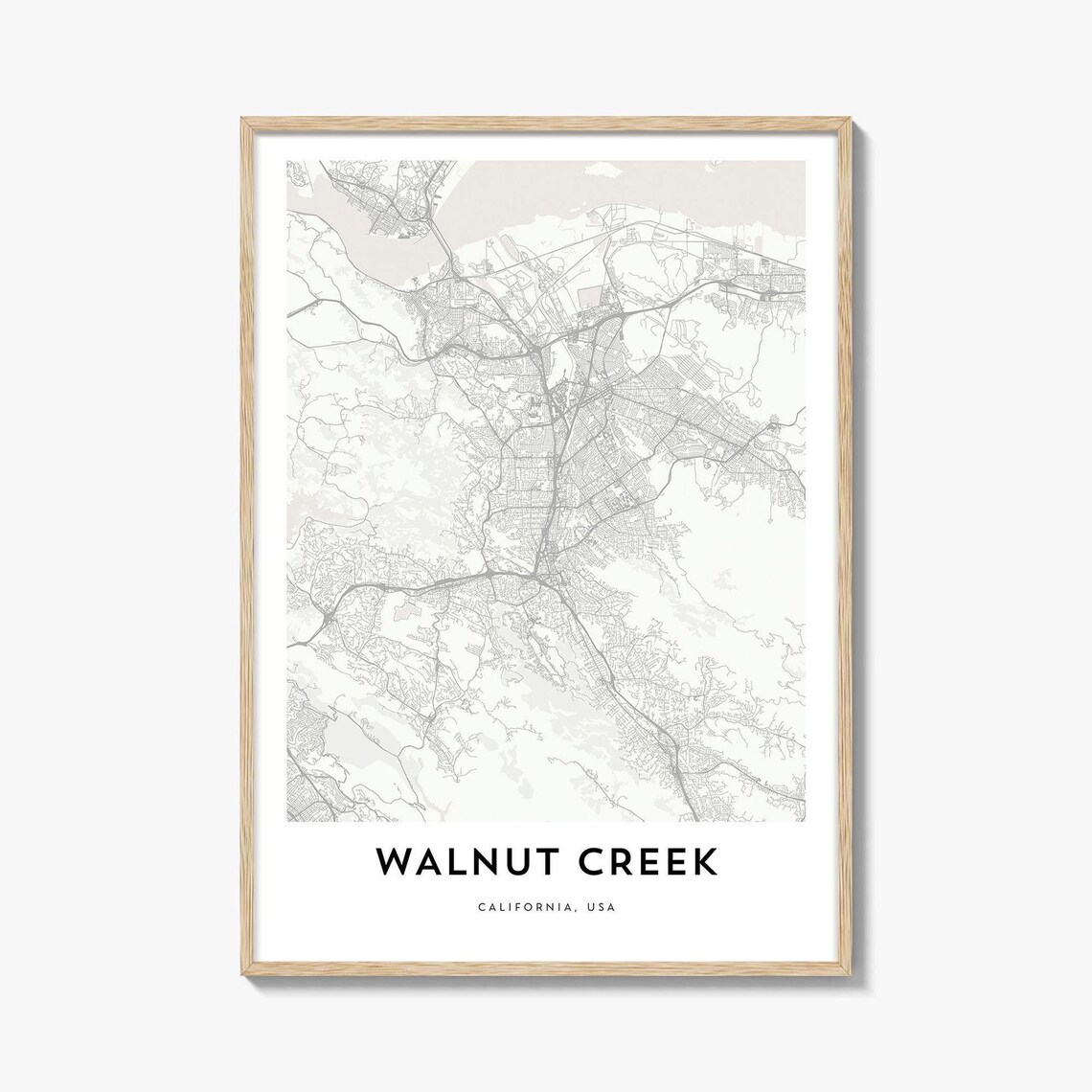 Walnut Creek California Minimalist City Street Map Poster Decor