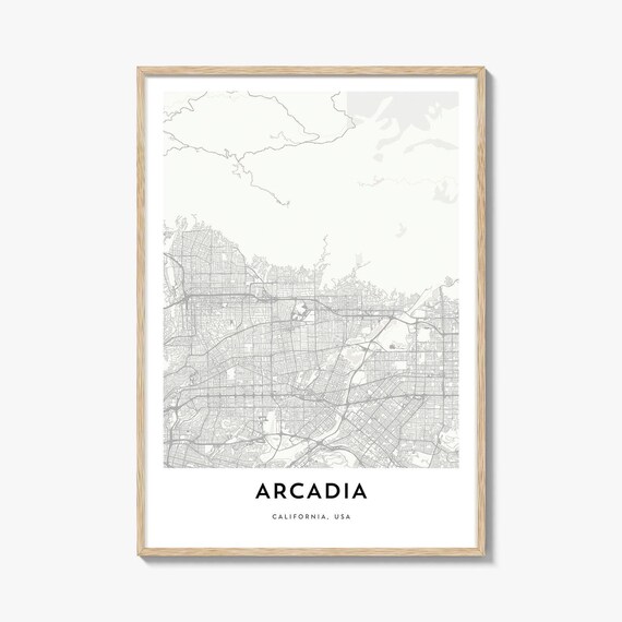 Arcadia California Minimalist City Street Map Modern Art Poster