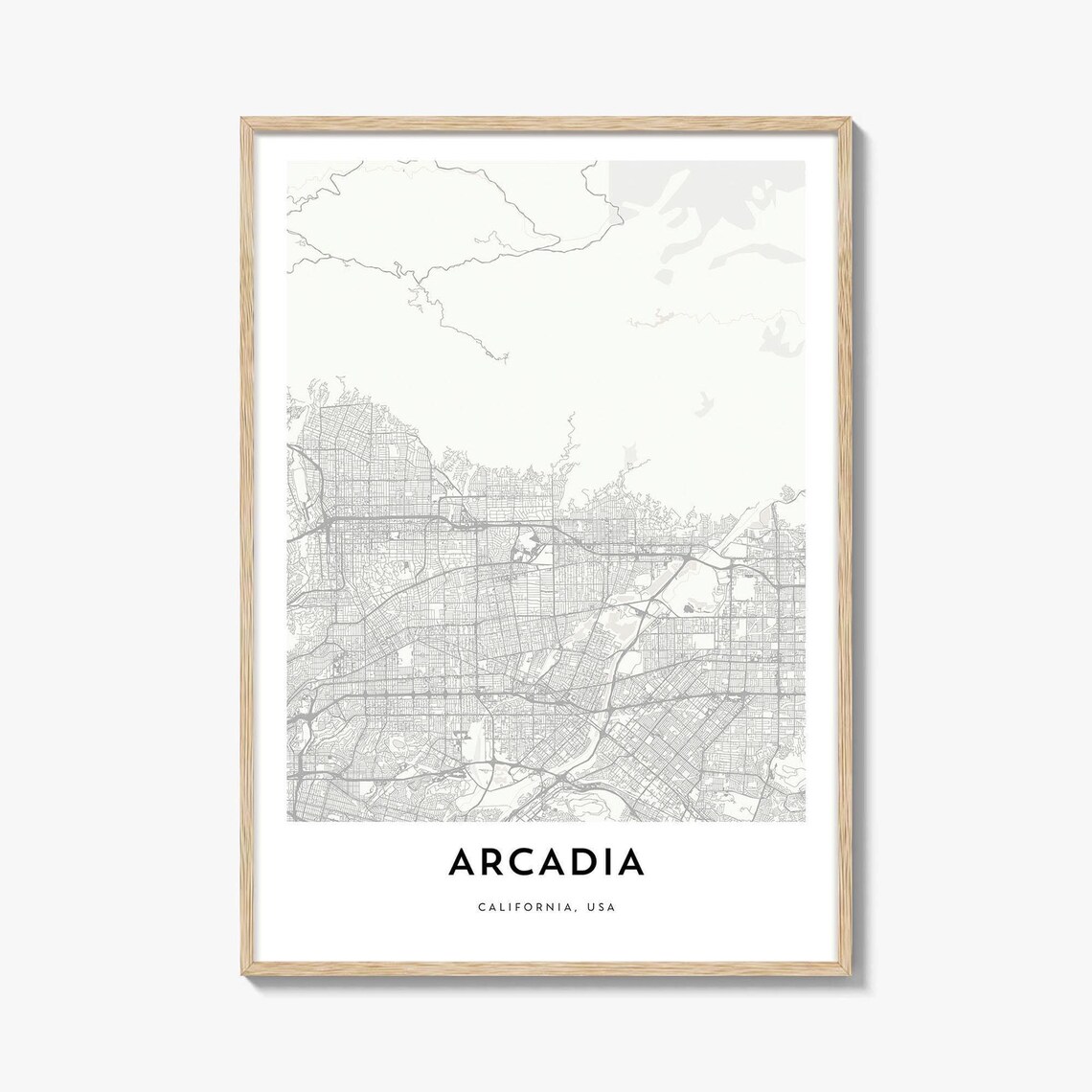 Arcadia California Minimalist City Street Map Modern Art Poster