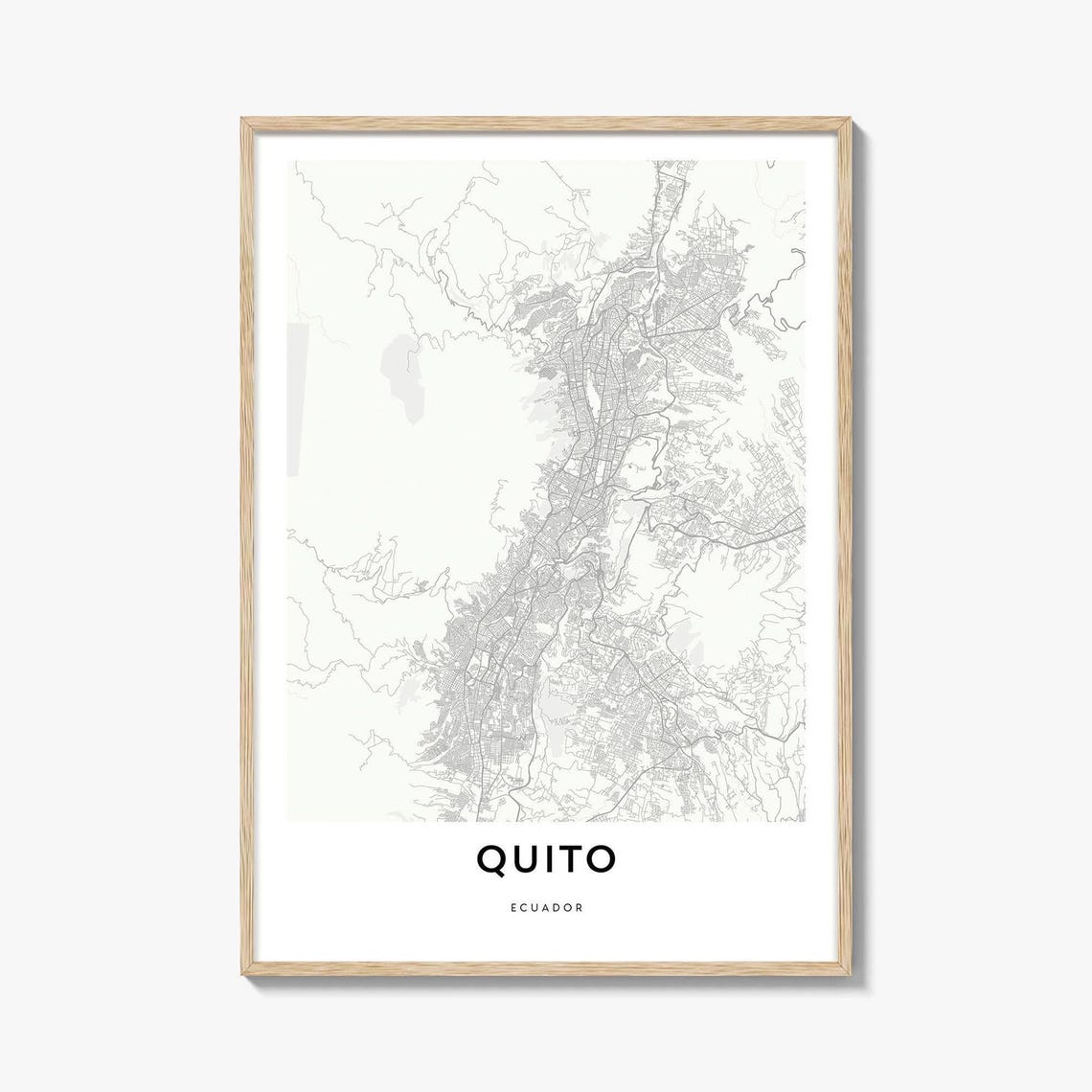 Quito Ecuador Minimal City Map Poster in Light Gray and White