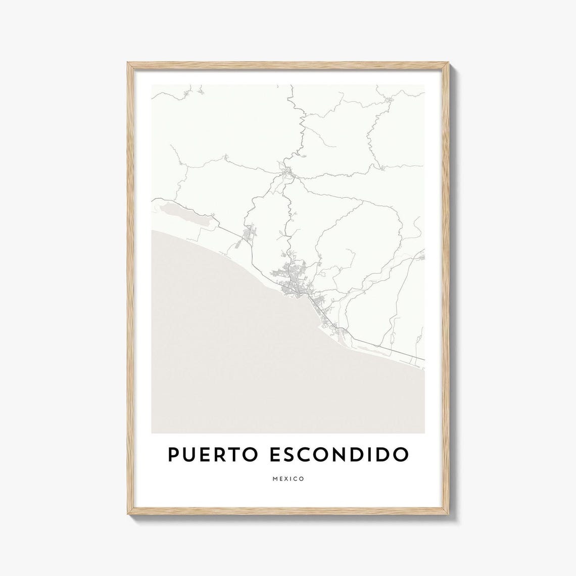 Puerto Escondido Mexico Minimalist Coastal Map Decor Art Poster
