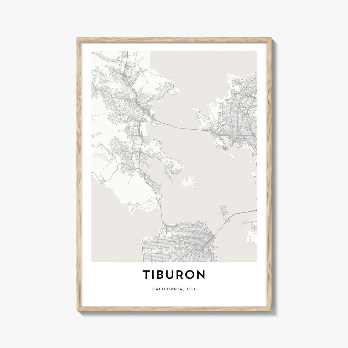 Tiburon California Beige Minimalist City Street Map Art Print