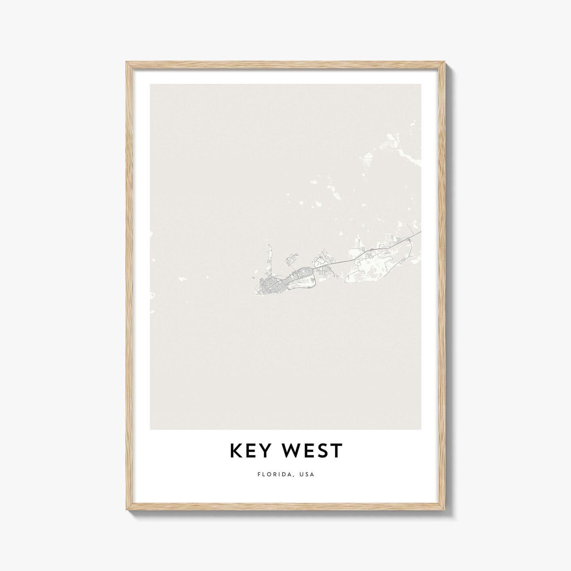 Minimalist Key West Florida USA City Map Poster in Black and White