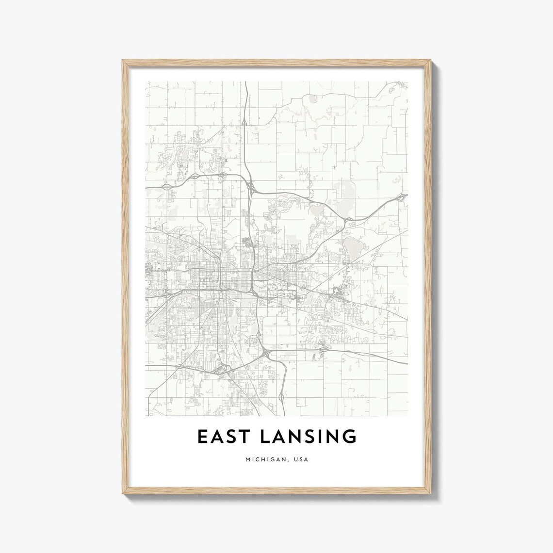Minimalist East Lansing Michigan USA City Street Map Travel Poster