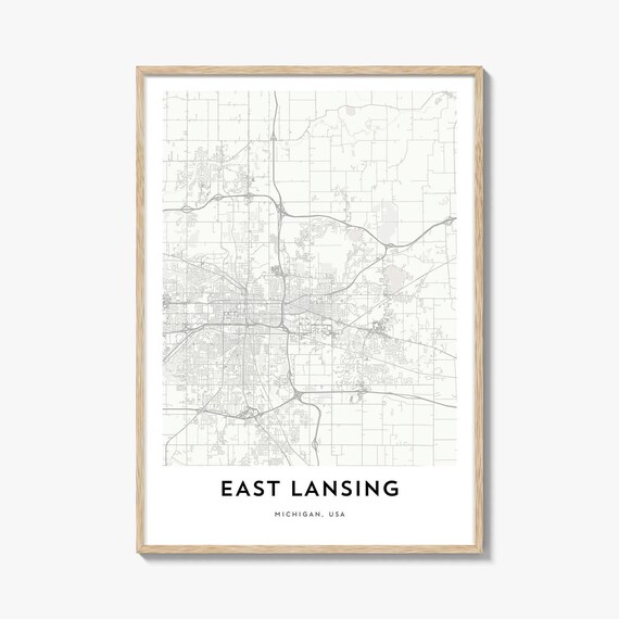 Minimalist East Lansing Michigan USA City Street Map Travel Poster