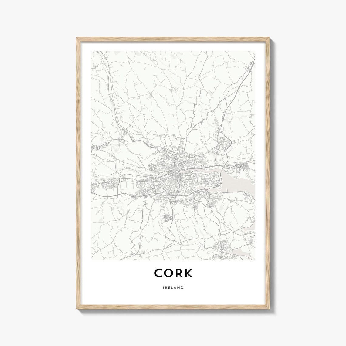Cork Ireland Minimalist Black and White City Street Map Poster