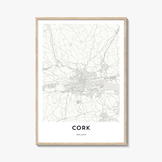 Cork Ireland Minimalist Black and White City Street Map Poster