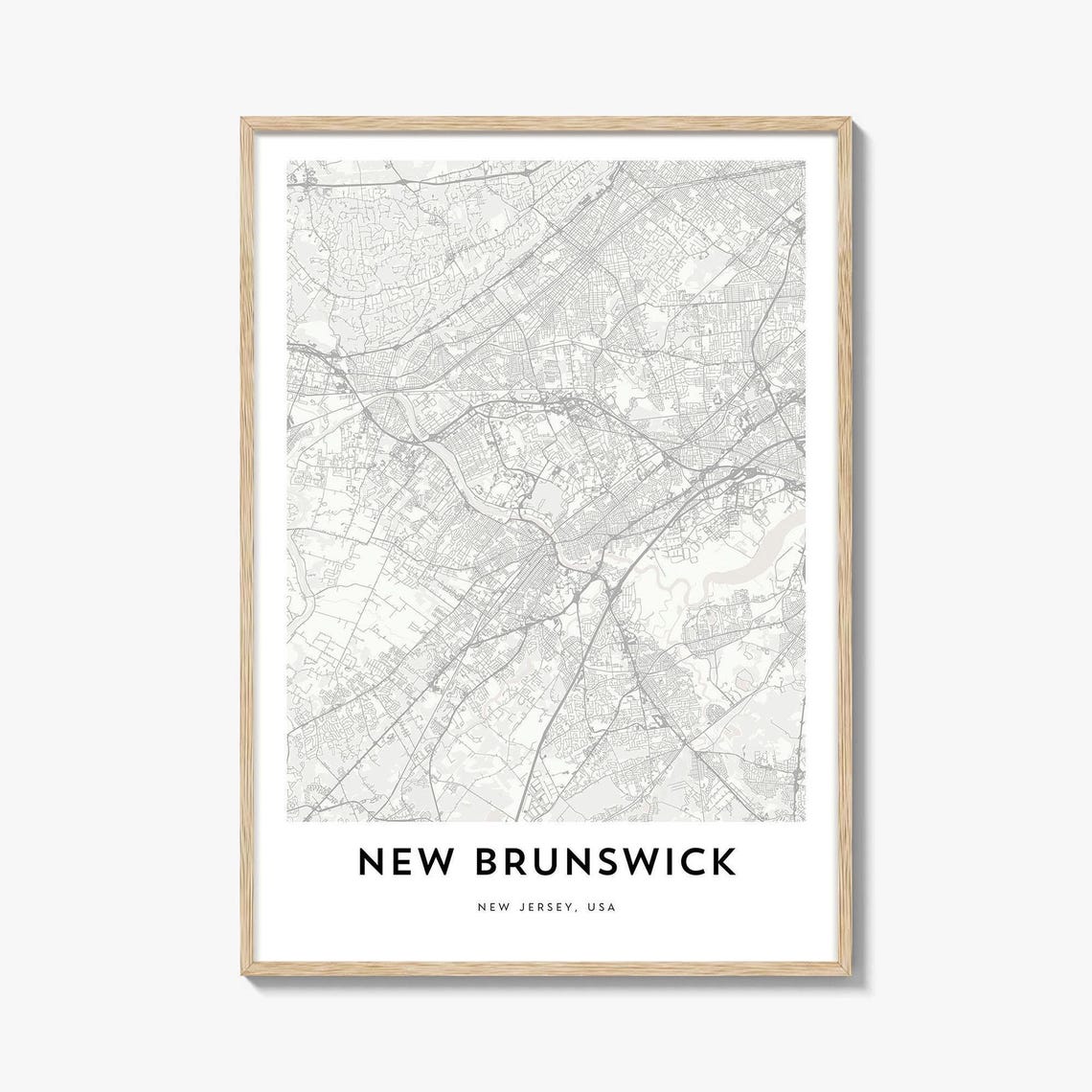 New Brunswick New Jersey Minimalist Street Map Poster White Gray Art