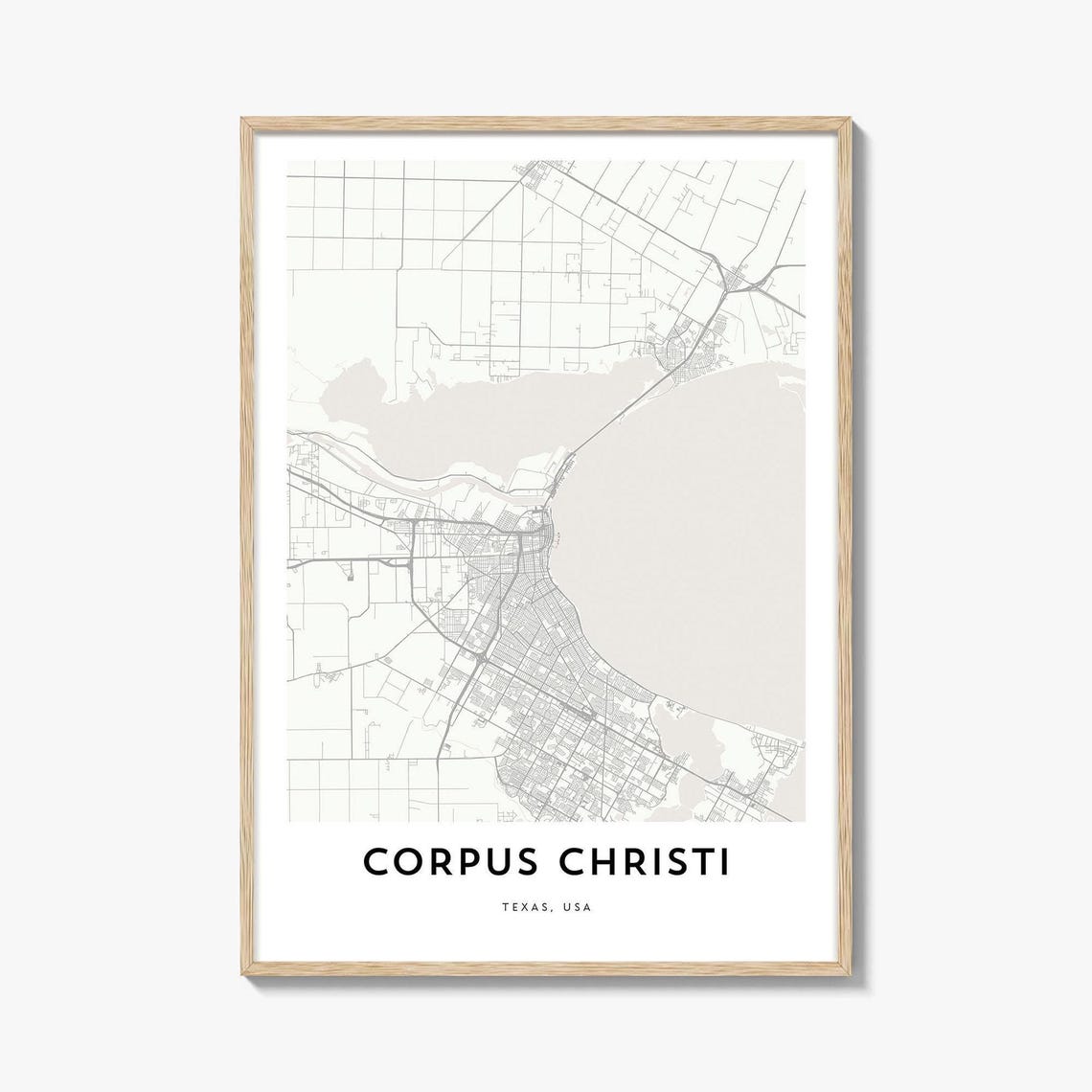 Corpus Christi Texas Minimalist Street Map Gulf Line Art Wall Art