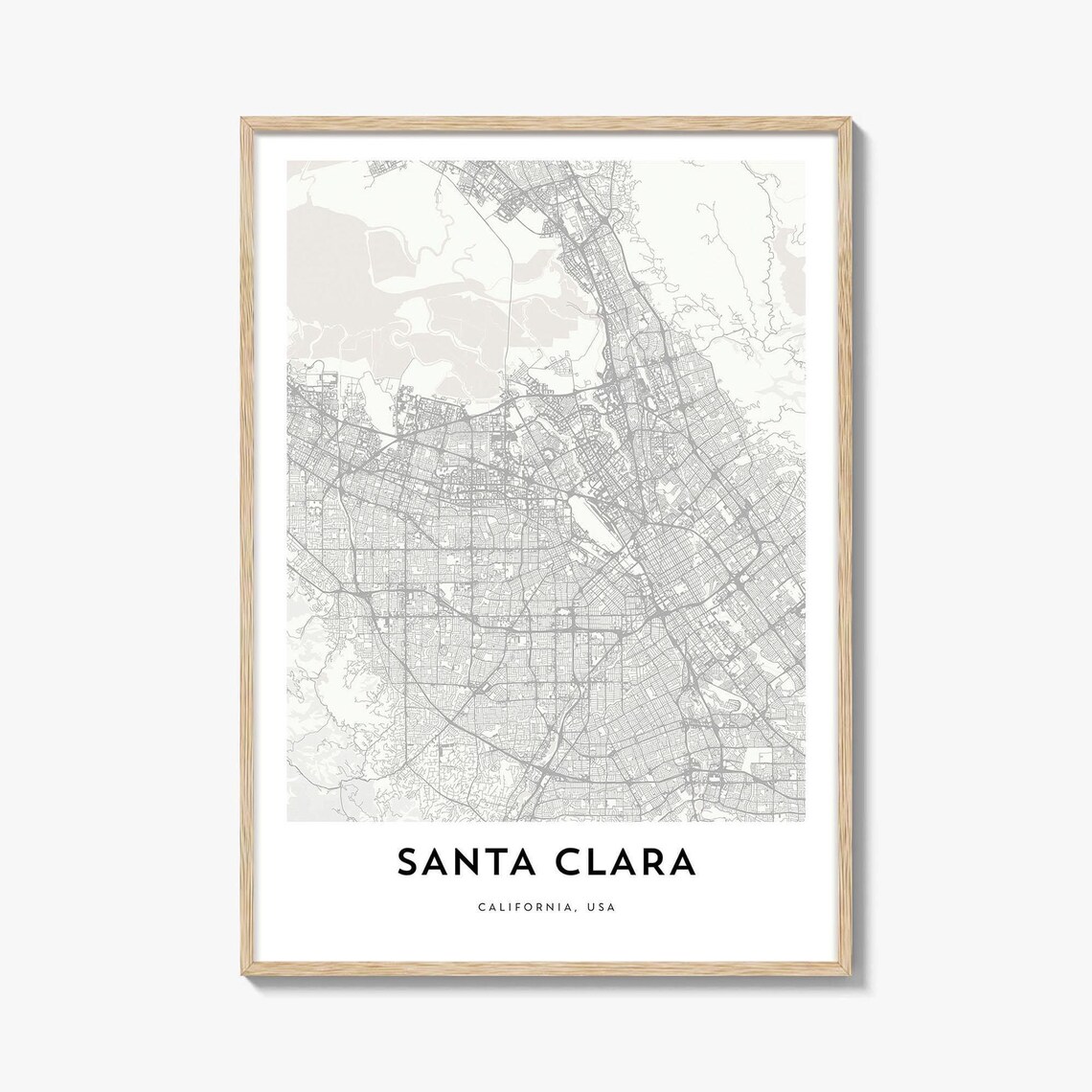 Santa Clara California Soft Minimalist City Street Map Art Poster