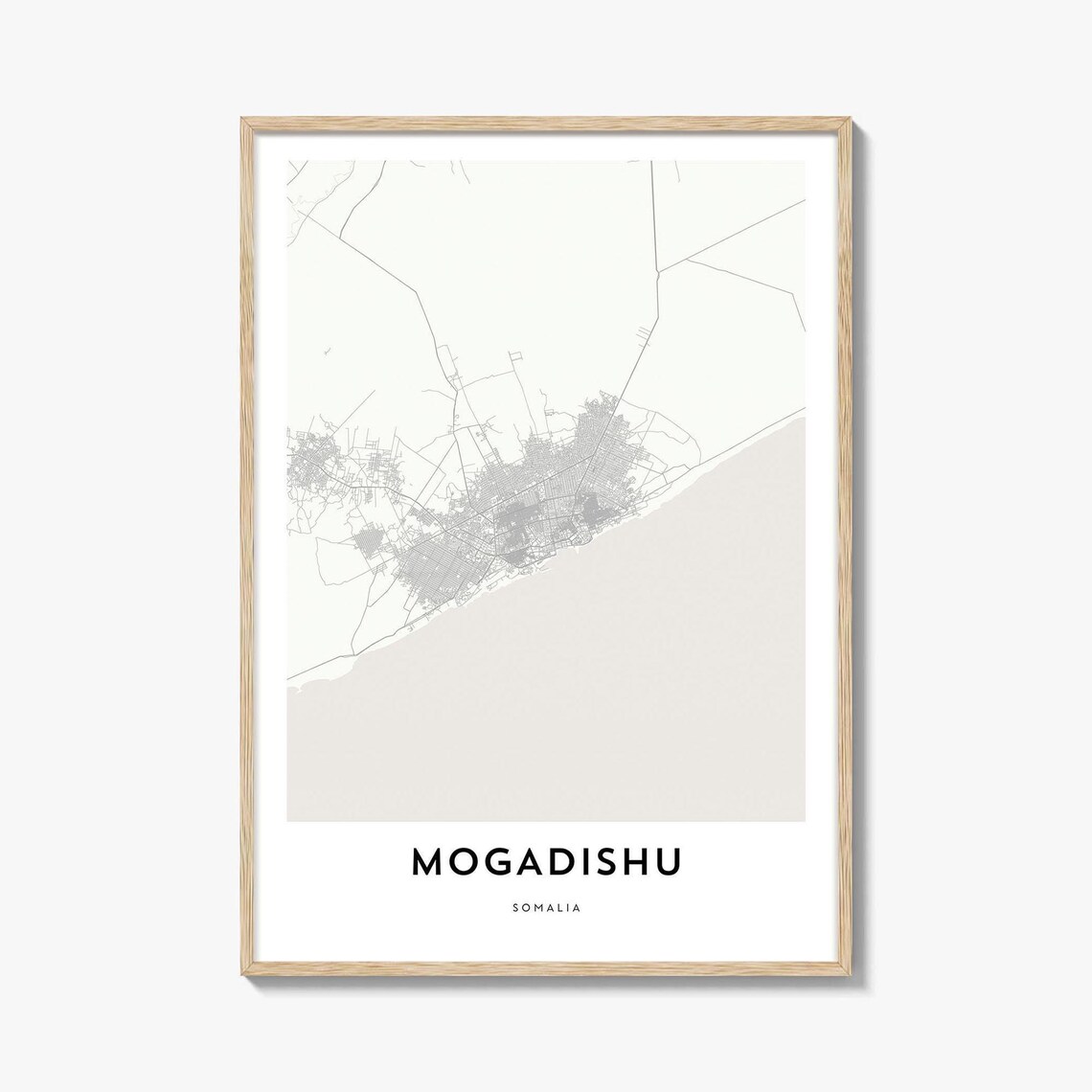 Mogadishu Somalia Minimalist City Map Poster in Warm Beige Tones