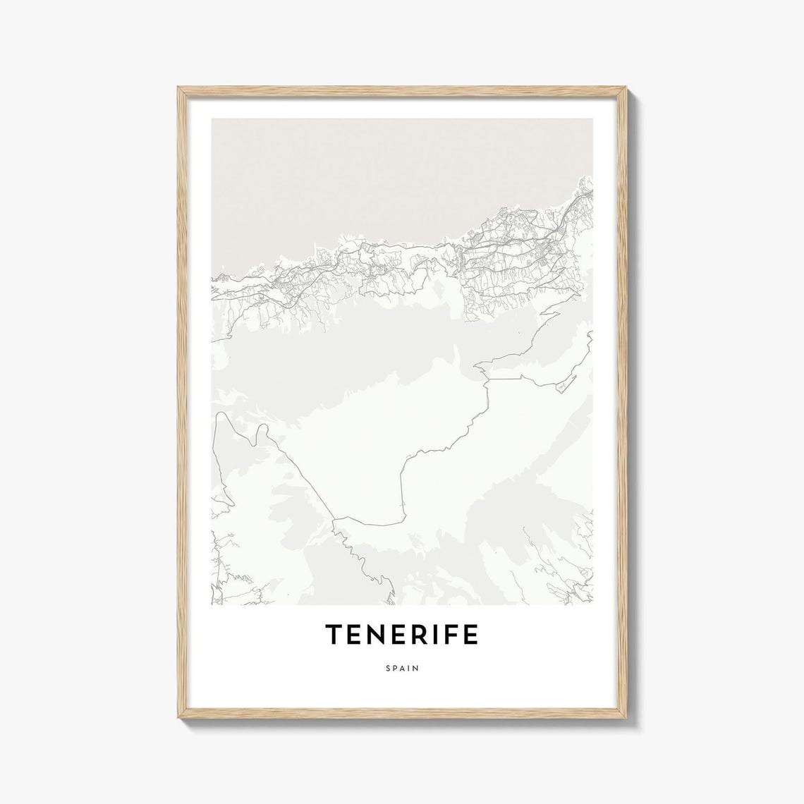 Tenerife Spain Canary Islands Soft Neutral Island Map Poster