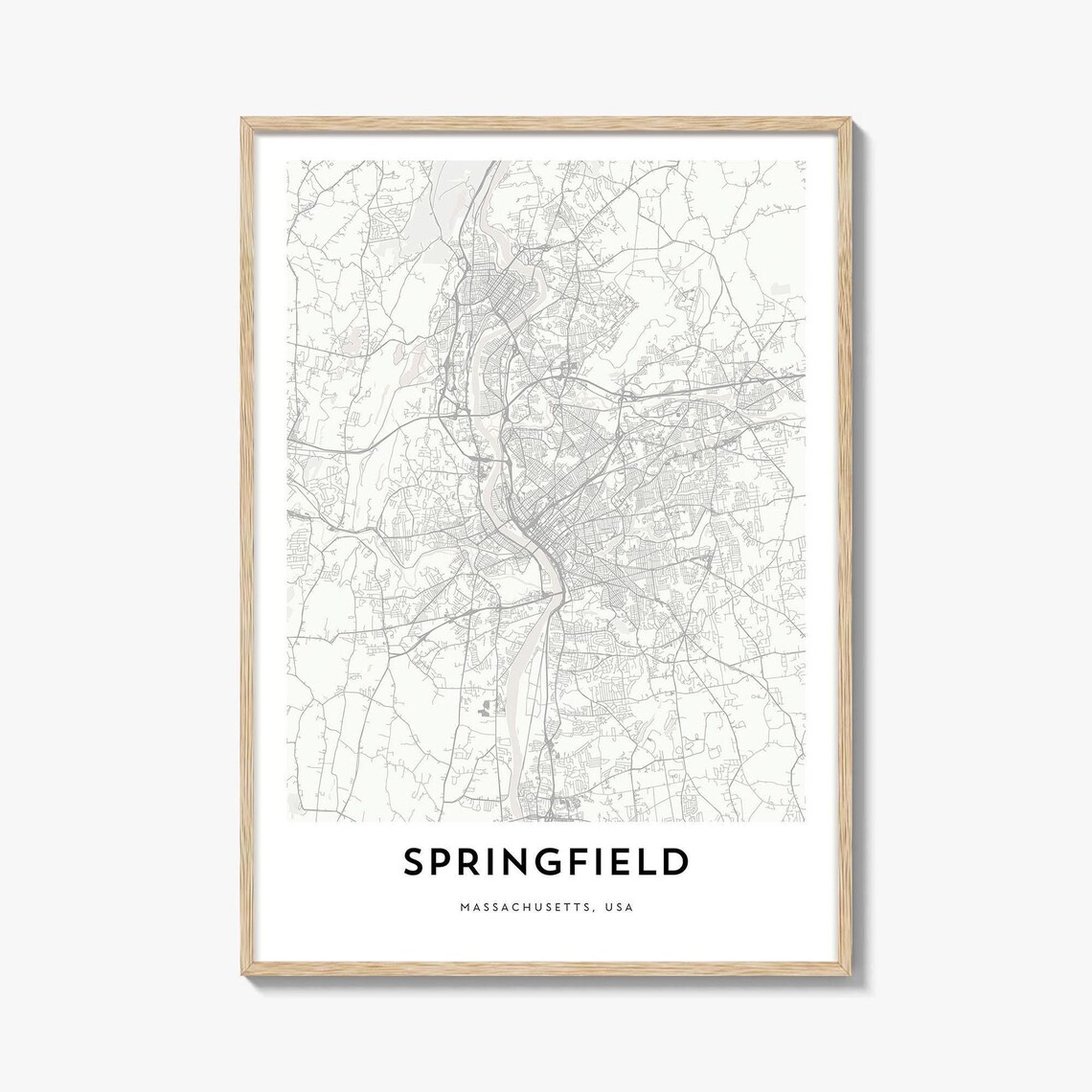 Springfield Massachusetts USA Light Gray City Map Art Poster