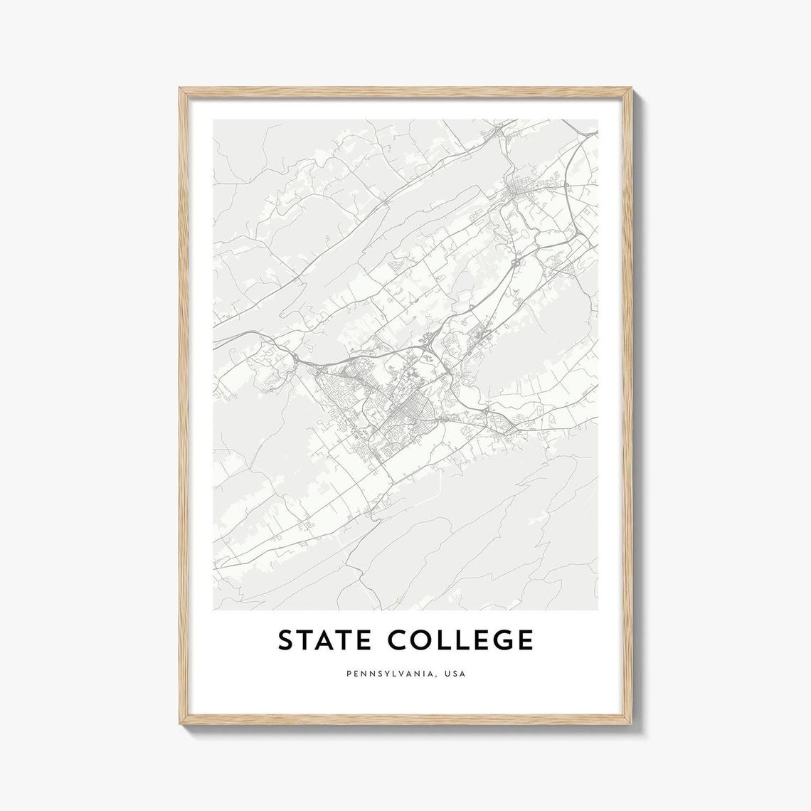 State College Pennsylvania Minimalist City Map Street Poster