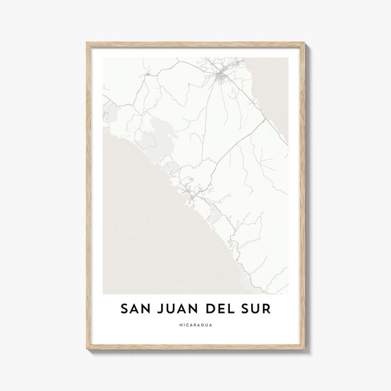 San Juan Del Sur Nicaragua Minimalist White Coastline Map Poster