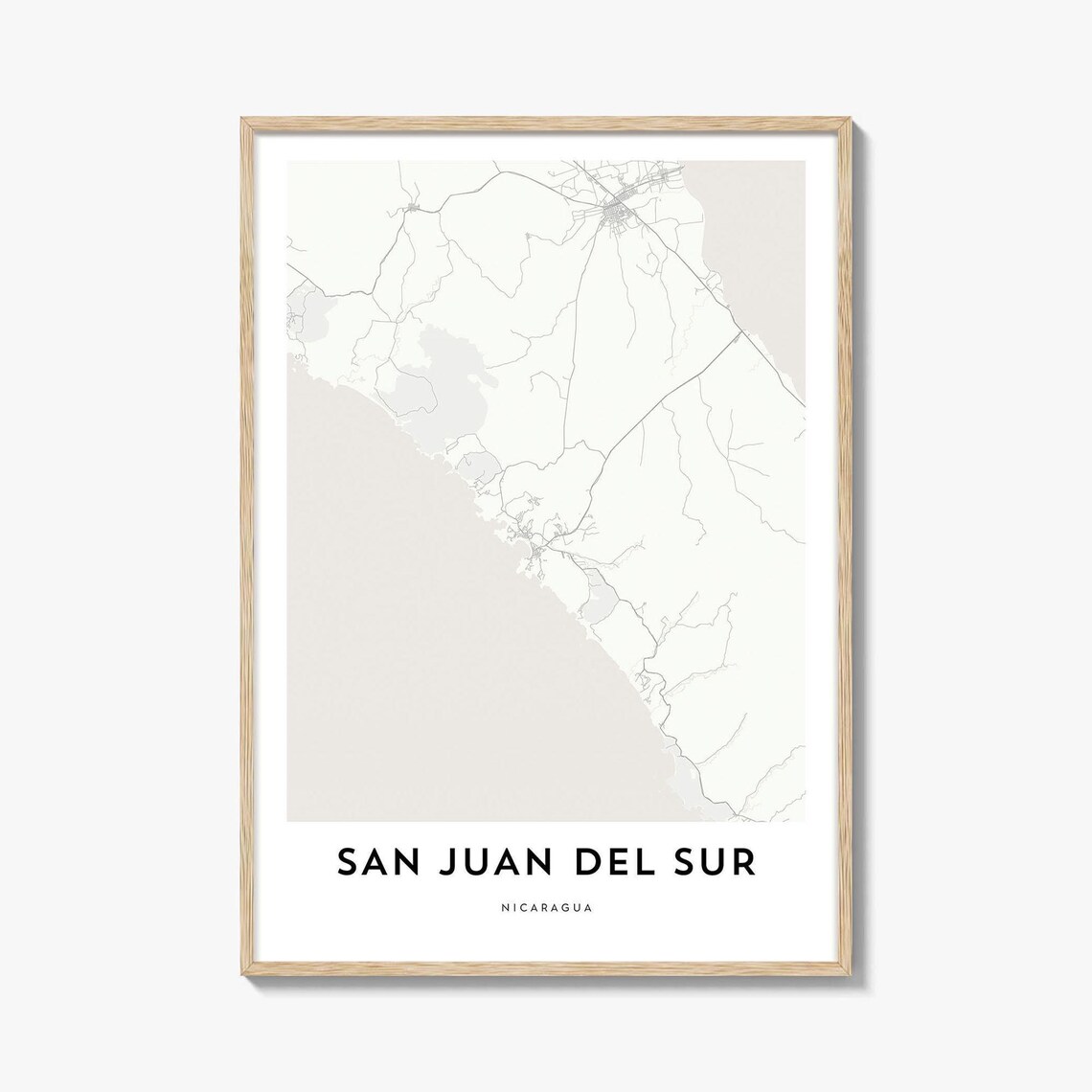 San Juan Del Sur Nicaragua Minimalist White Coastline Map Poster