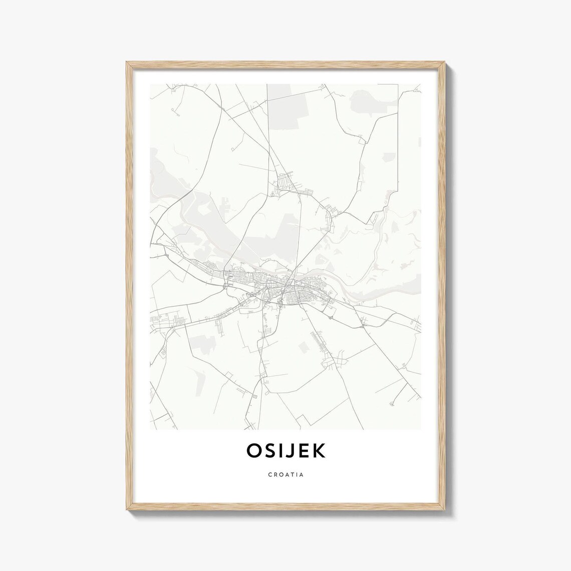 Osijek Croatia Minimalist City Street Map Art Poster for Home