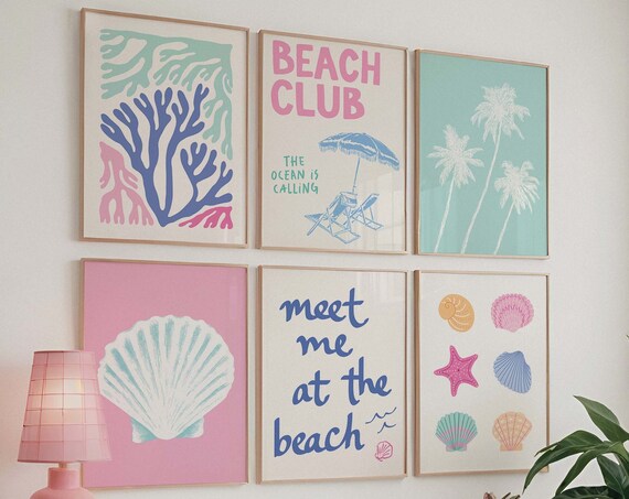 Coastal Gallery Wall Set of 6 Beach Prints Art Poster Collection for Decor