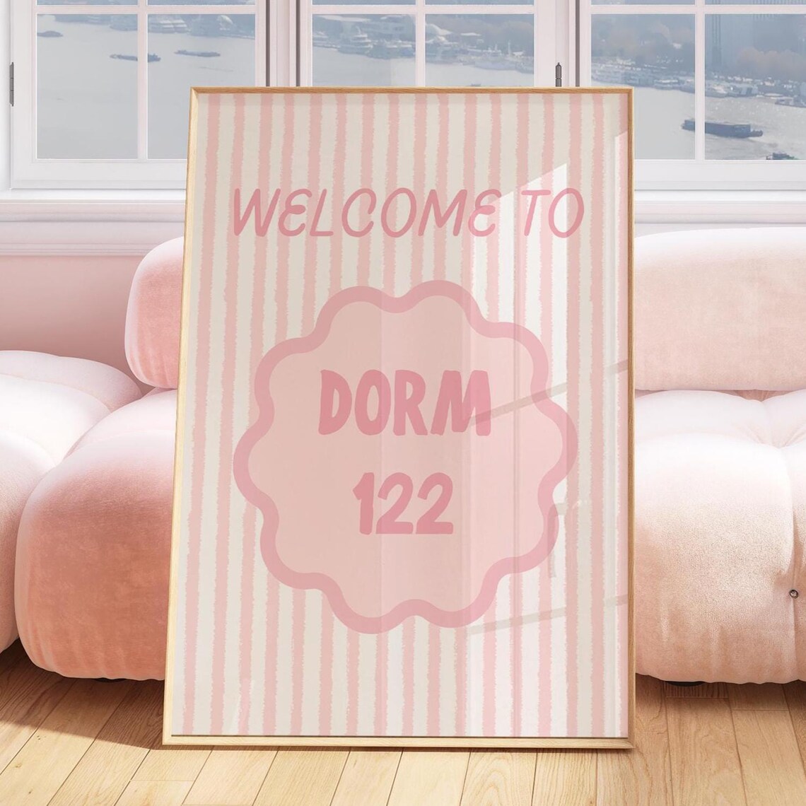 Welcome To Dorm 122 Pink Striped Preppy College Wall Sign Poster