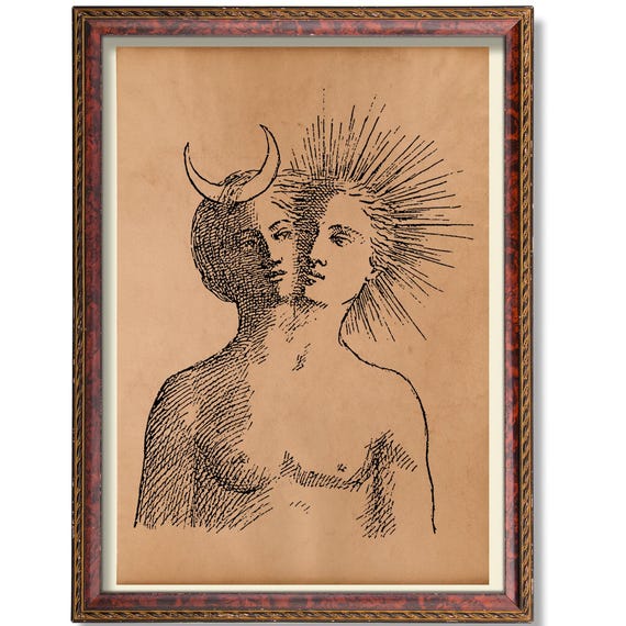 Rebis Alchemical Occult Print Sun And Moon Esoteric Art Hermaphroditus Symbol Vintage Alchemy Illustration Mystical Wall Decor